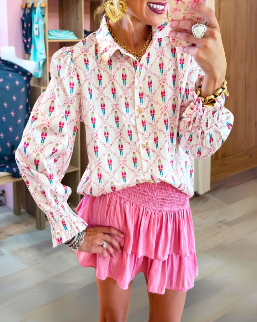 Trendy Nutcracker Printed Satin Top