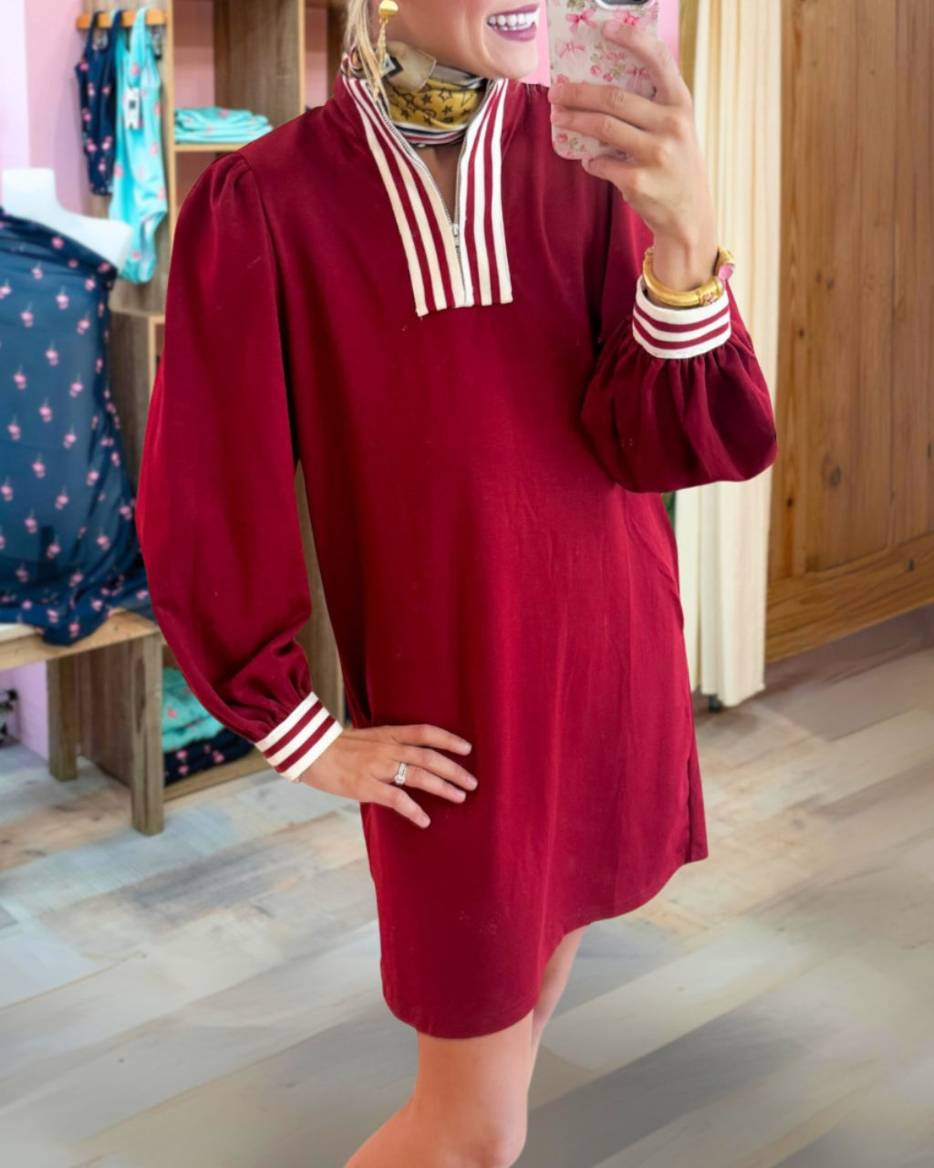 Stripe Contrast Half Zip Casual Dress
