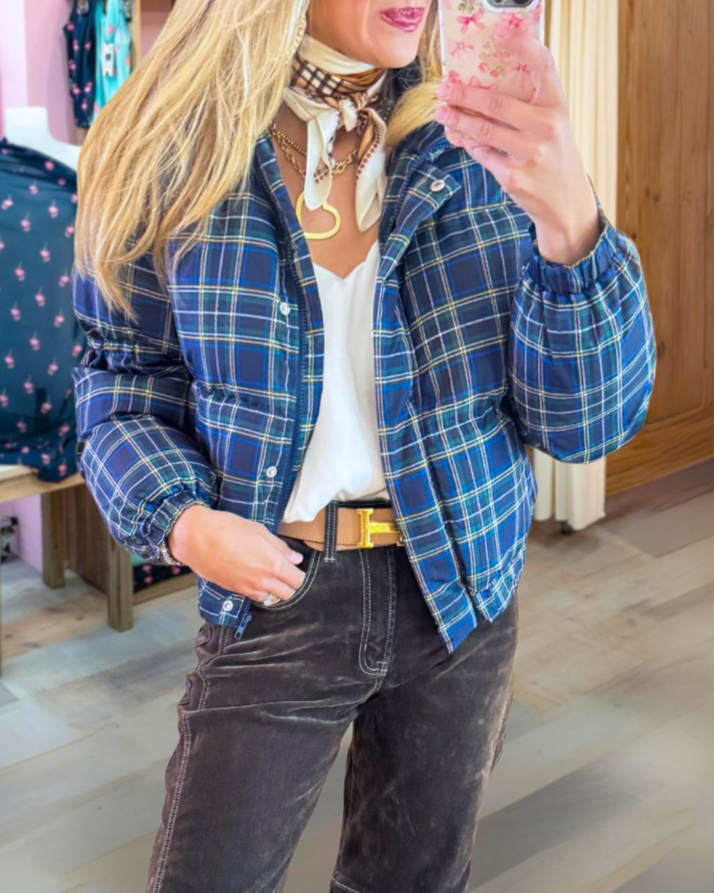 Retro Plaid Puffer Jacket