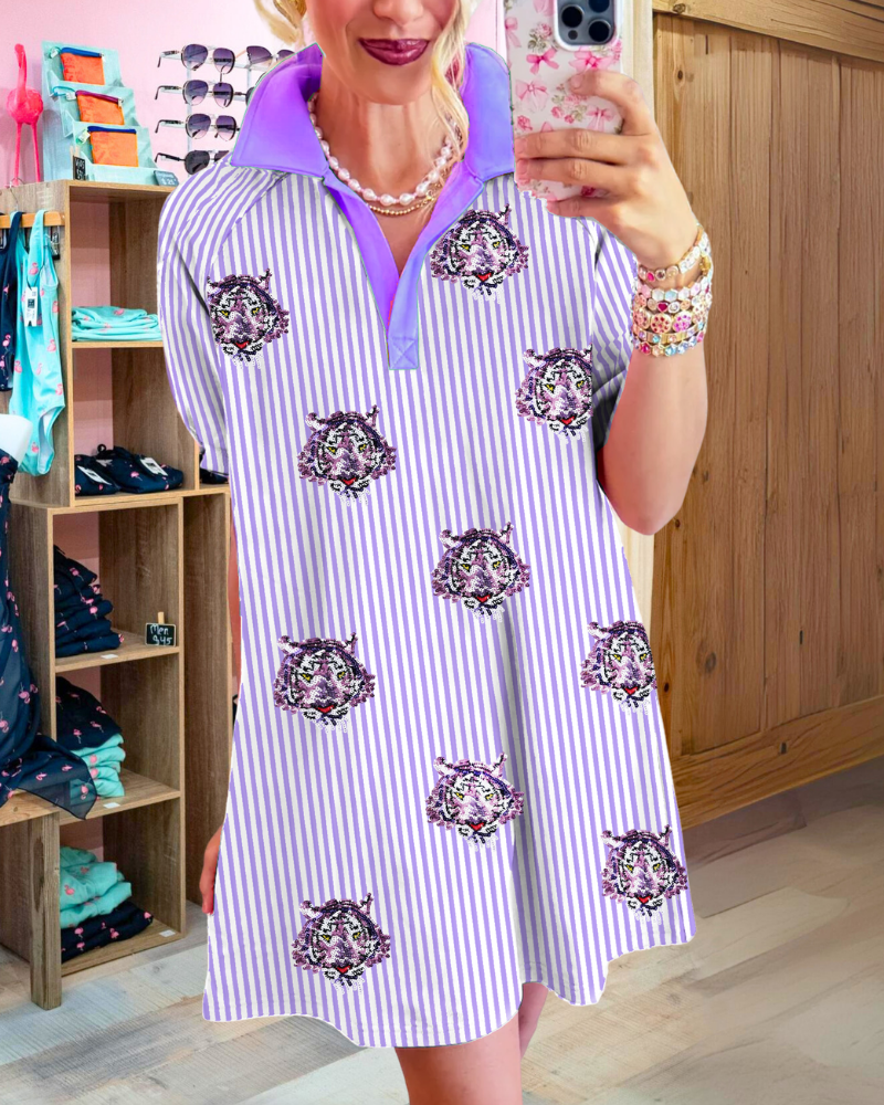 Striped Tiger Sequined Mini Dress