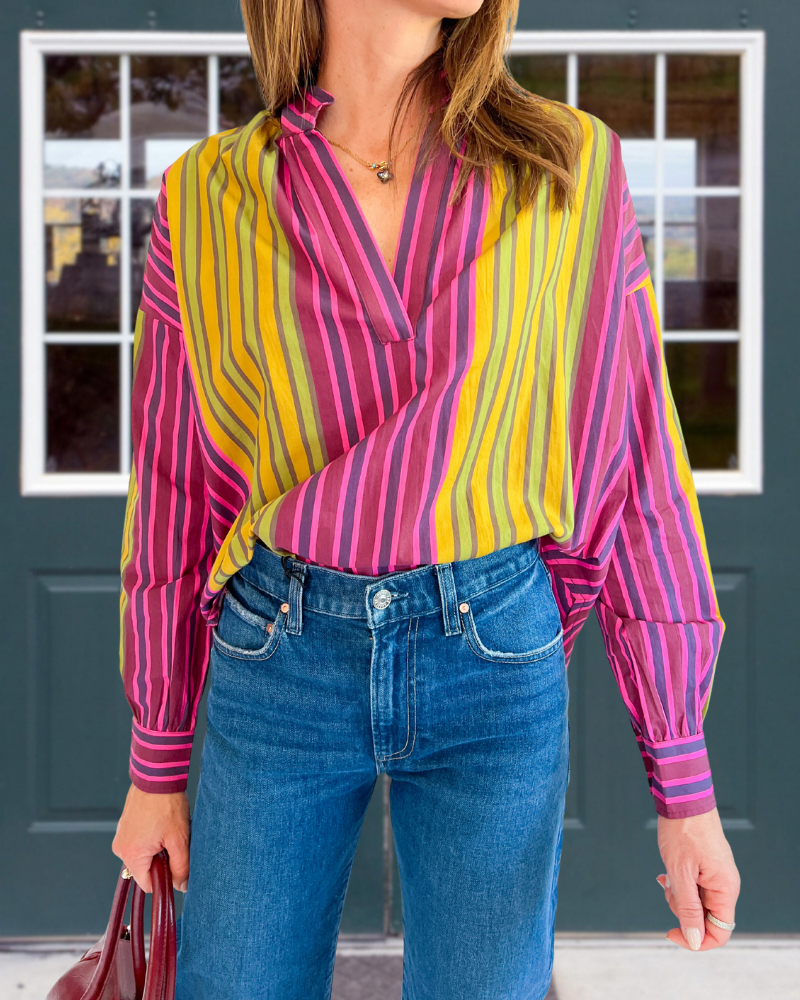 Chic Striped V-Neck Satin Top