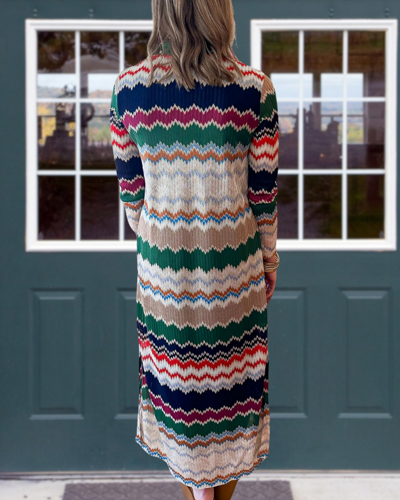 Wavy Striped V-Neck Dress