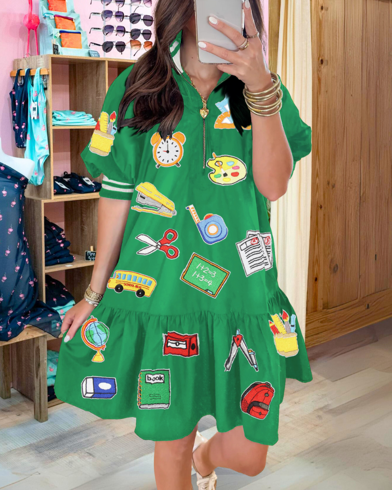 School Supplies Sequin Half-Zip Dress