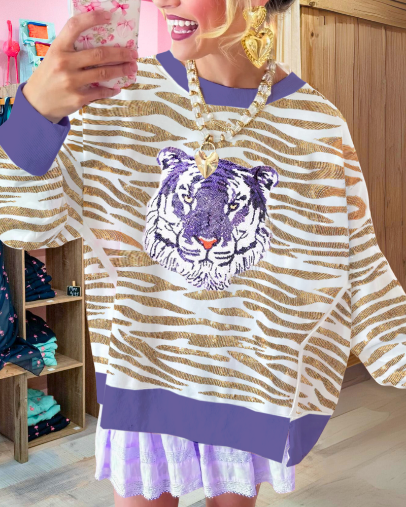 Oversized Tiger Stripe Sequined Sweatshirt