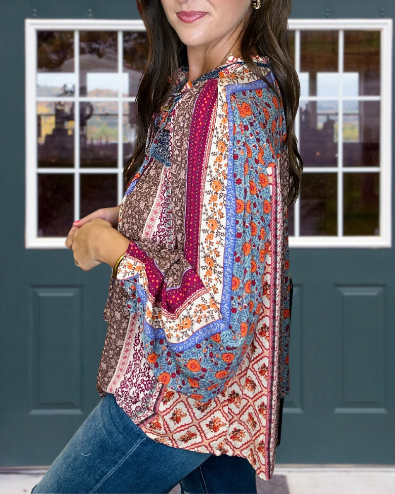 Stylish Bohemian Floral Patchwork Top