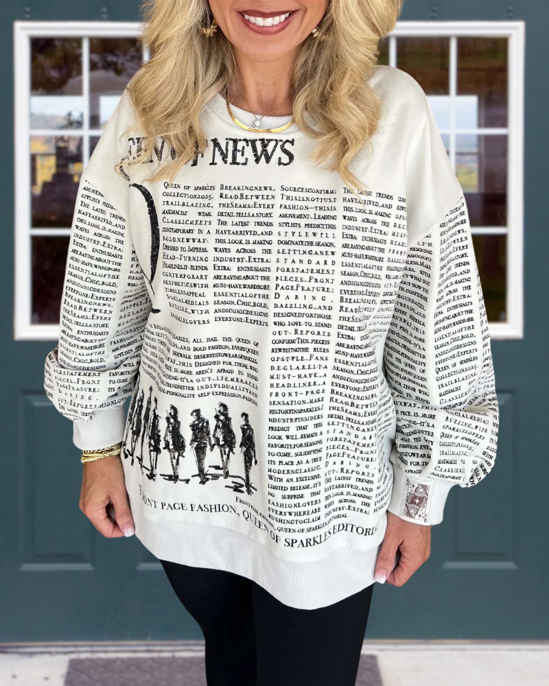 Stylish Newspaper Crewneck Sweatshirt