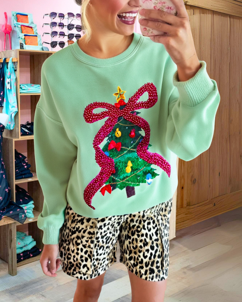 Bow Christmas Tree Sequined Sweatshirt