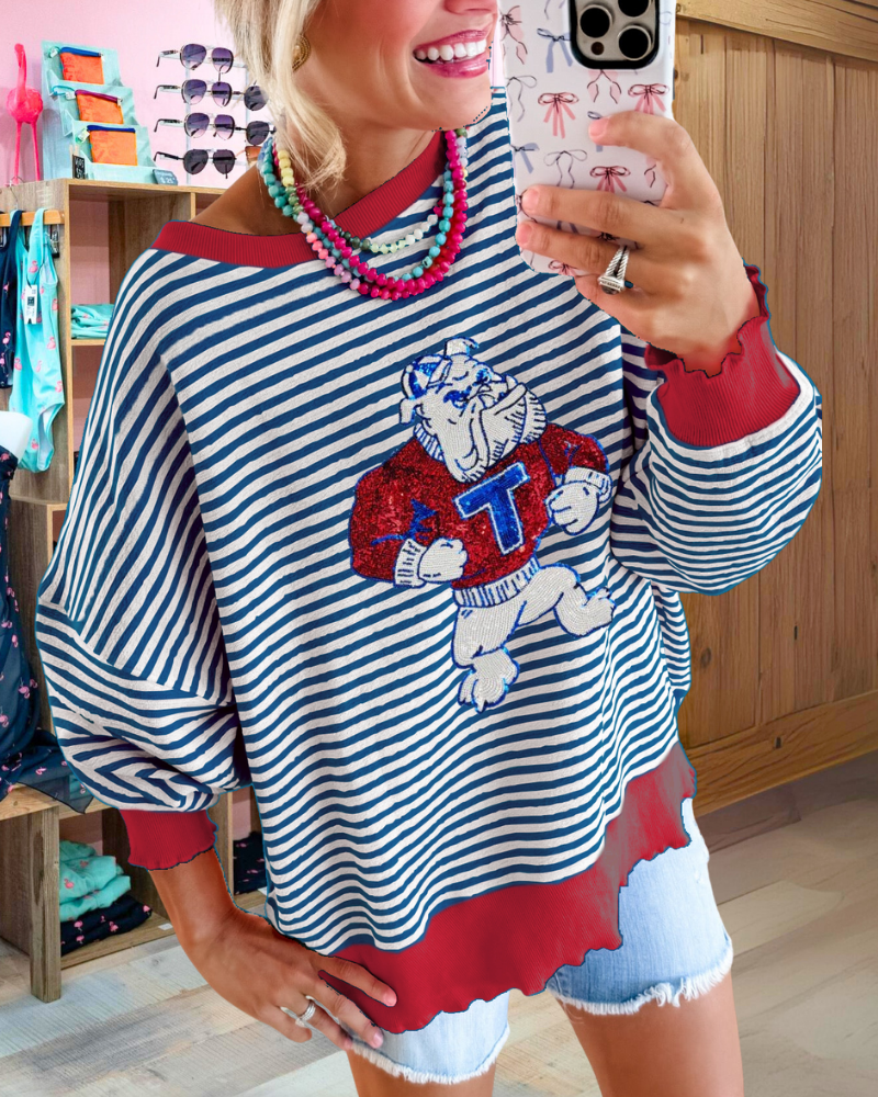 Muscle Dog Sequins Stripe Sweatshirt