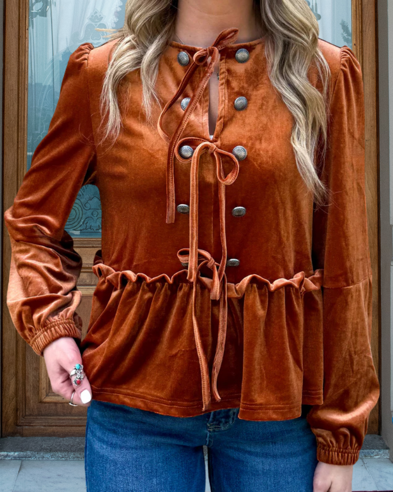 Elegant Lace-Up Velvet Blouse