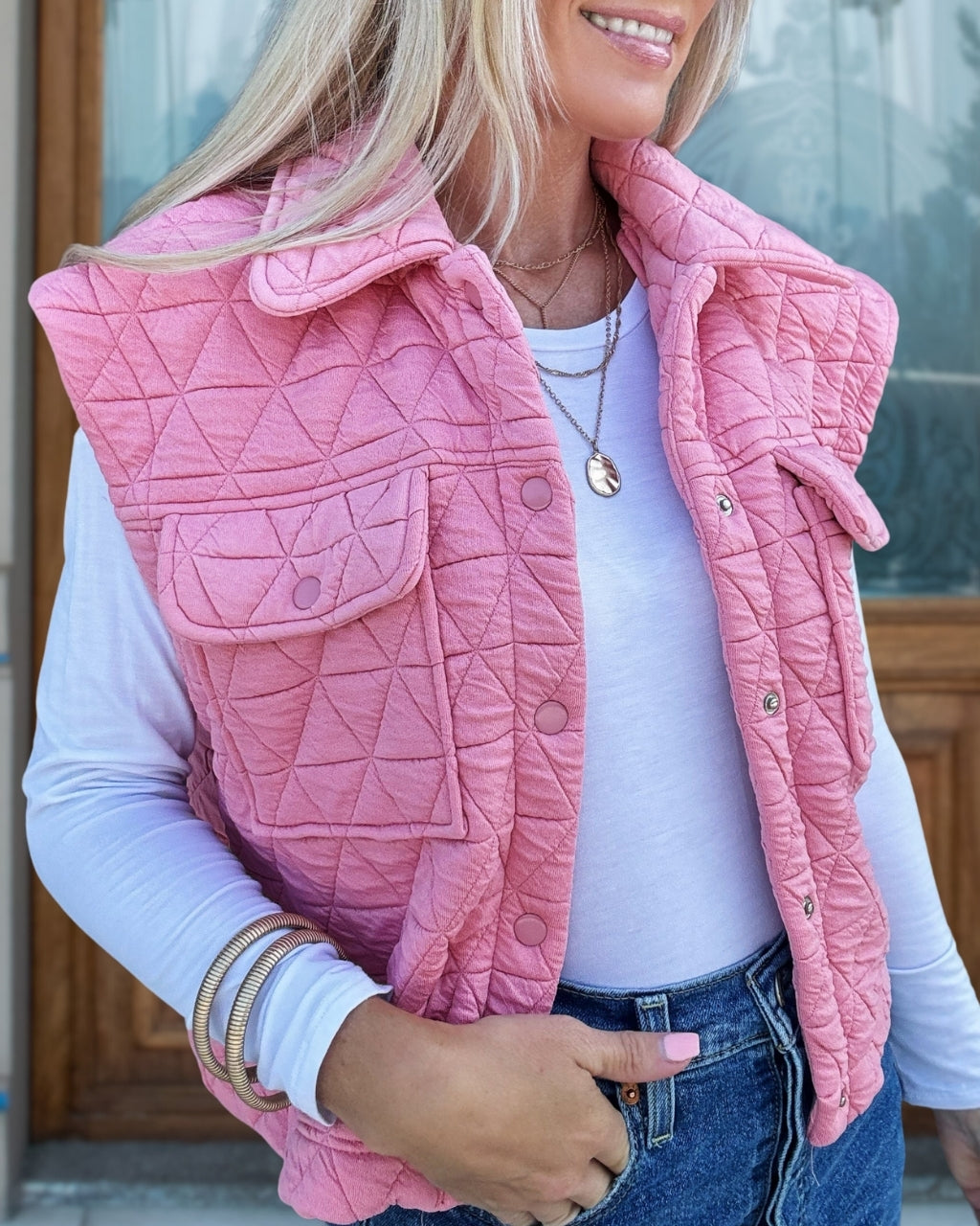 Snap Buttons Quilted Vest