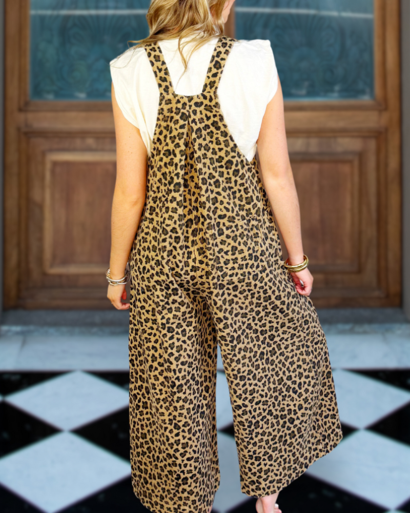 Leopard Print Vintage Washed Overalls