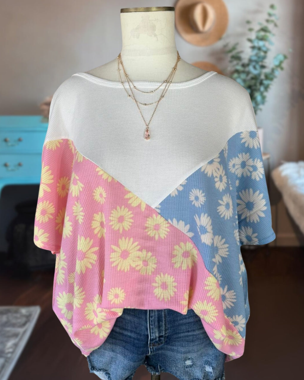 Waffle Tee and Short Set, tulips main image 1
