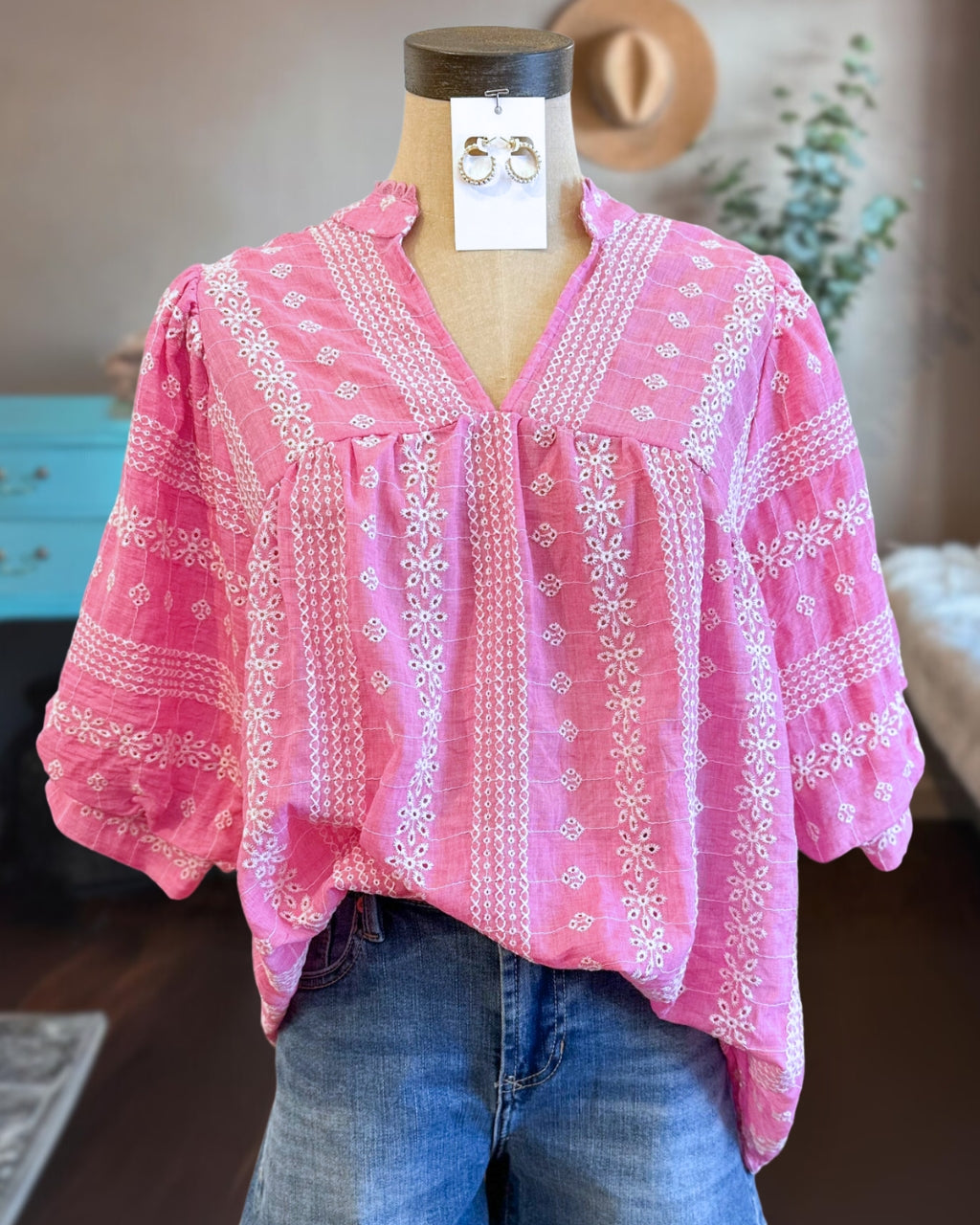 Cute Snowflake Embroidered Top