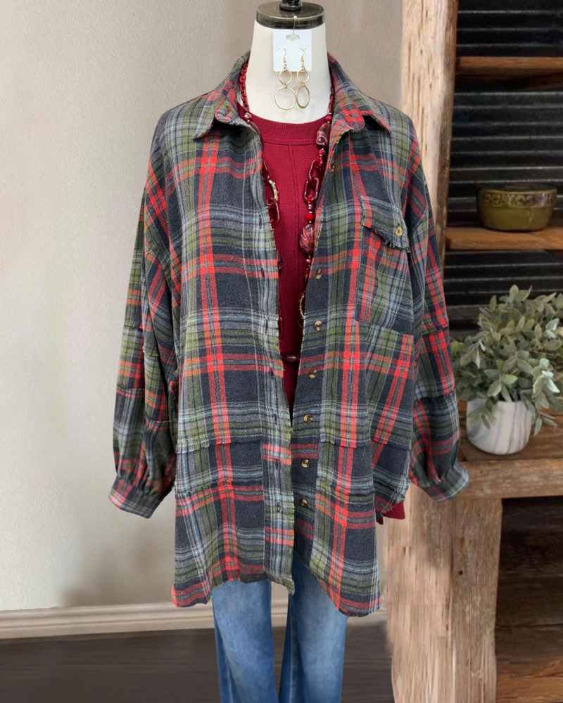 Classicl Plaid Stand Collar Shirt