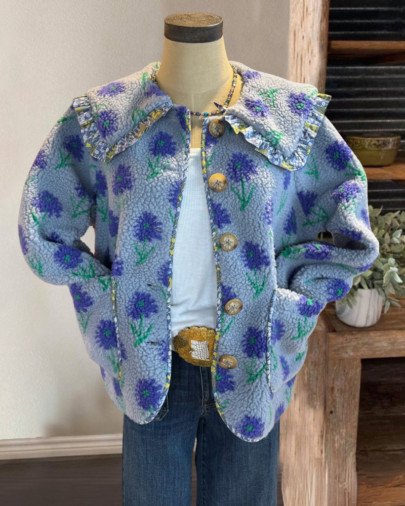 Floral Ruffle Peter Pan Collar Jacket