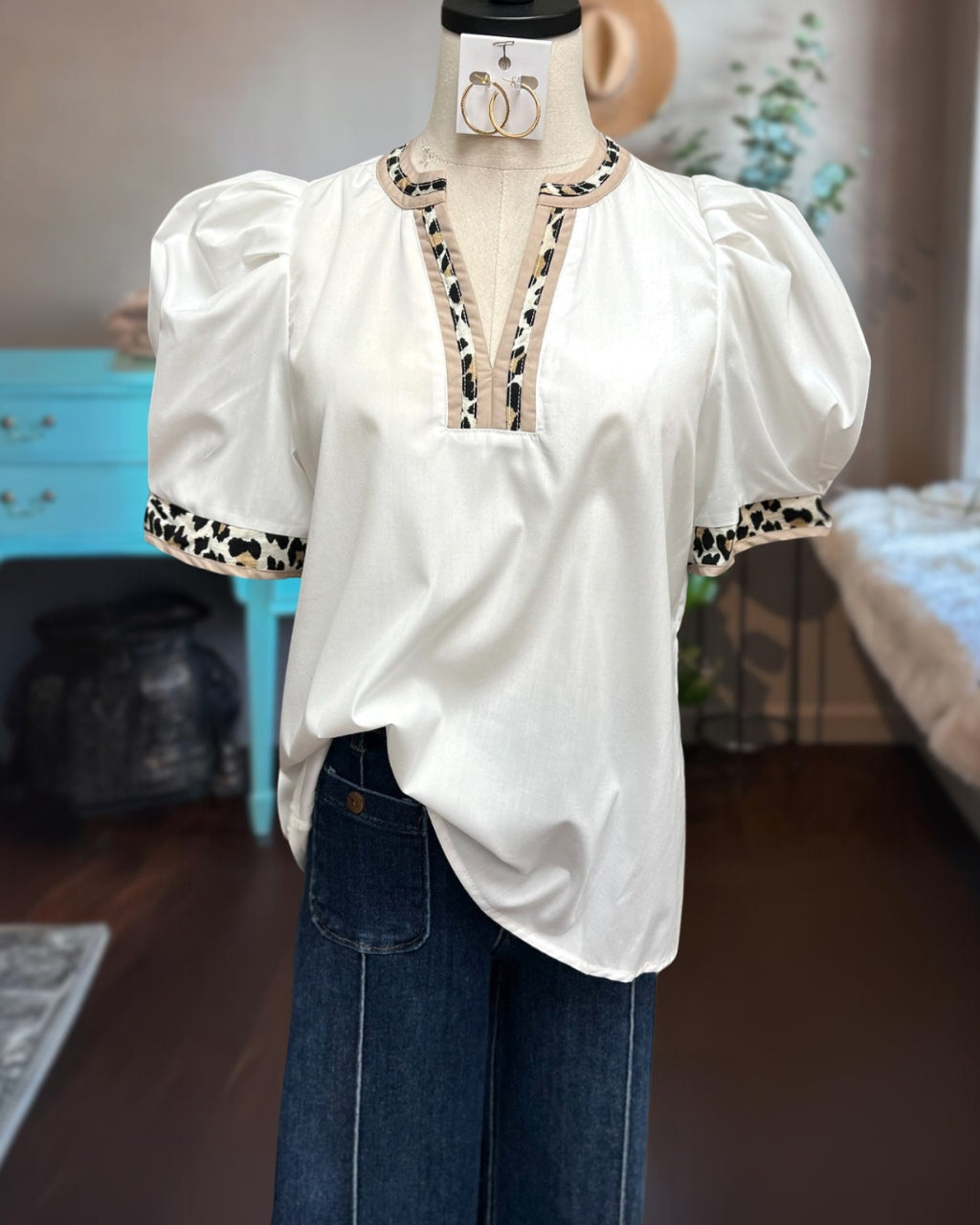 Colorblock Leopard Top