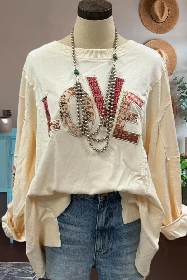 "LOVE" Patchwork Long-Sleeved Top
