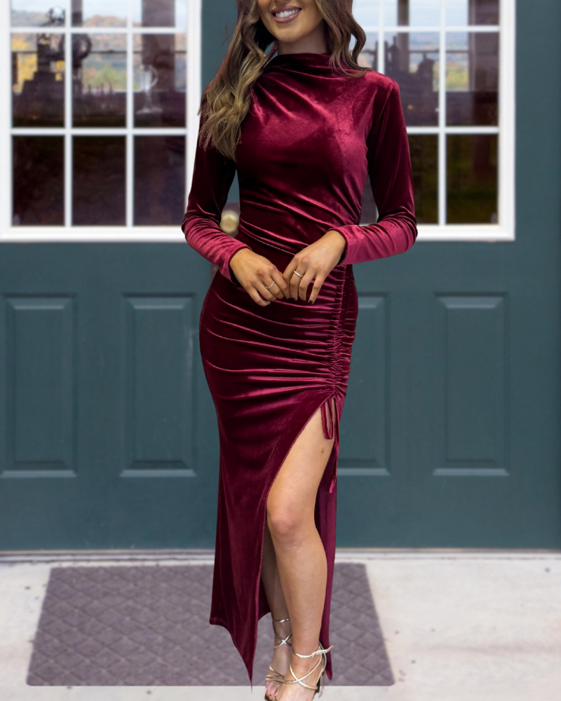 Tight Slit Velvet Maxi Dress