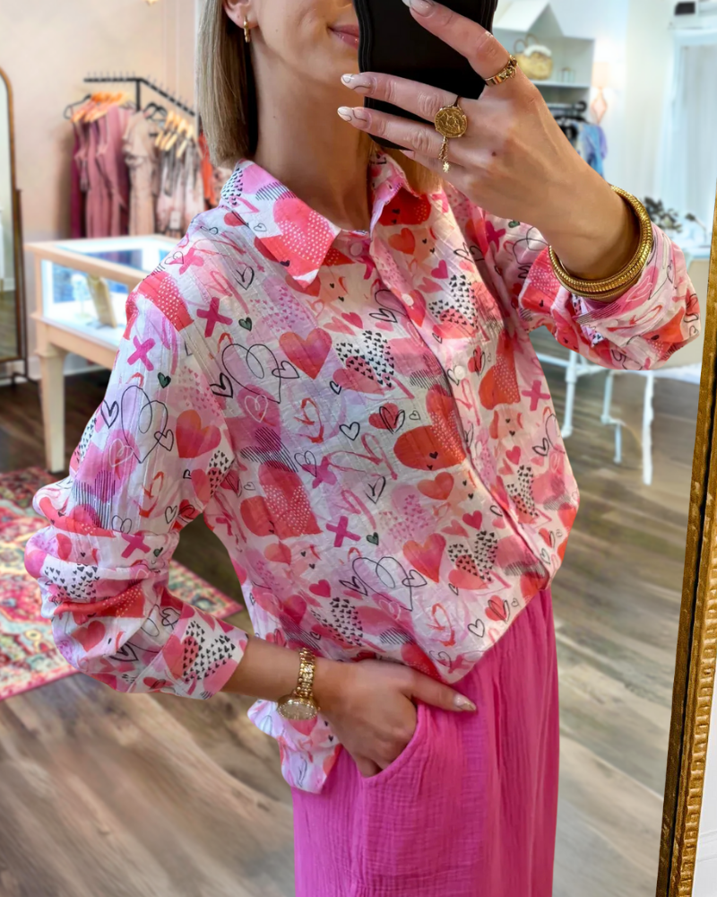 Heart Stand Collar Button Shirt