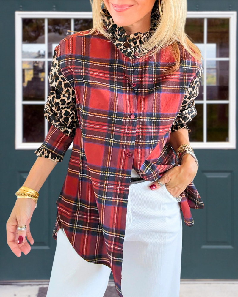 Plaid Leopard Ruffled Shirt