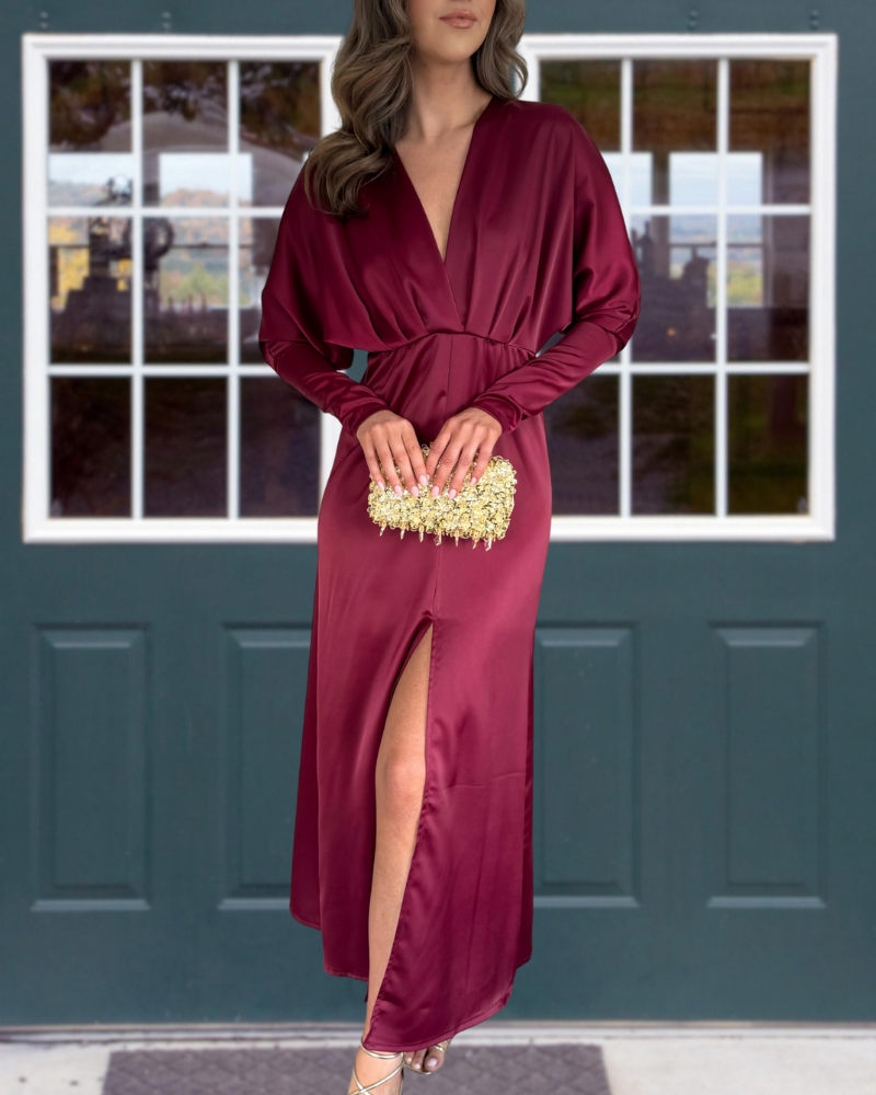 Elegant Slit V-Neck Maxi Dress