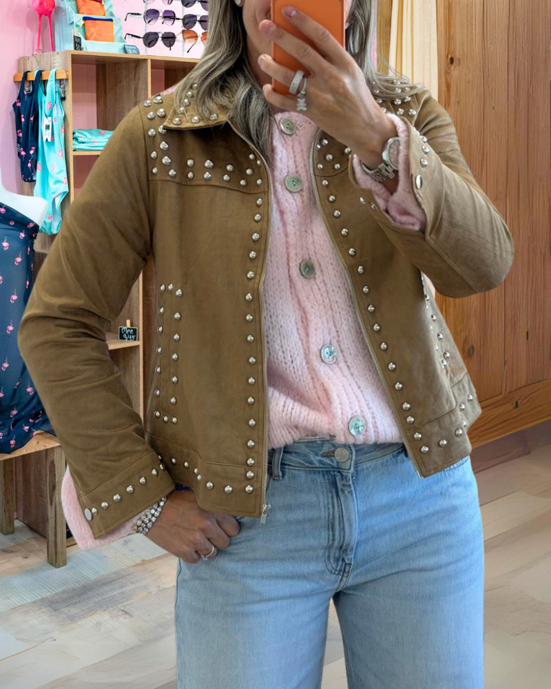 Chic Rhinestone Zipper Jacket