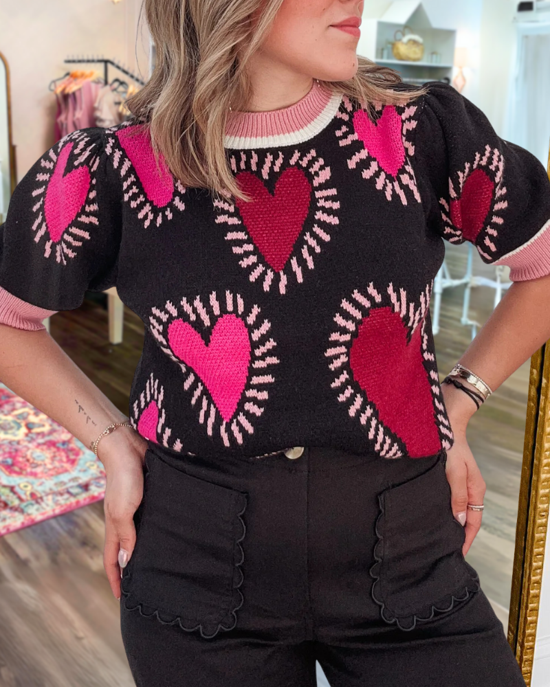 Romantic Heart Ribbed Pullover