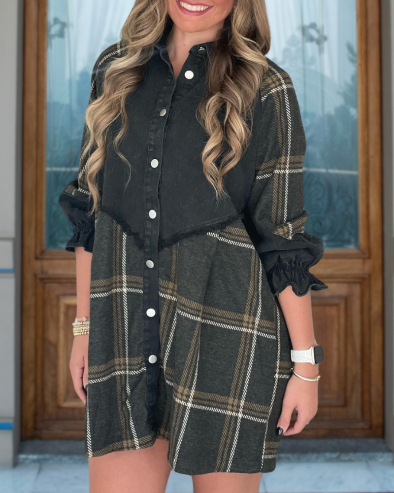 Denim Plaid Button-Up Dress
