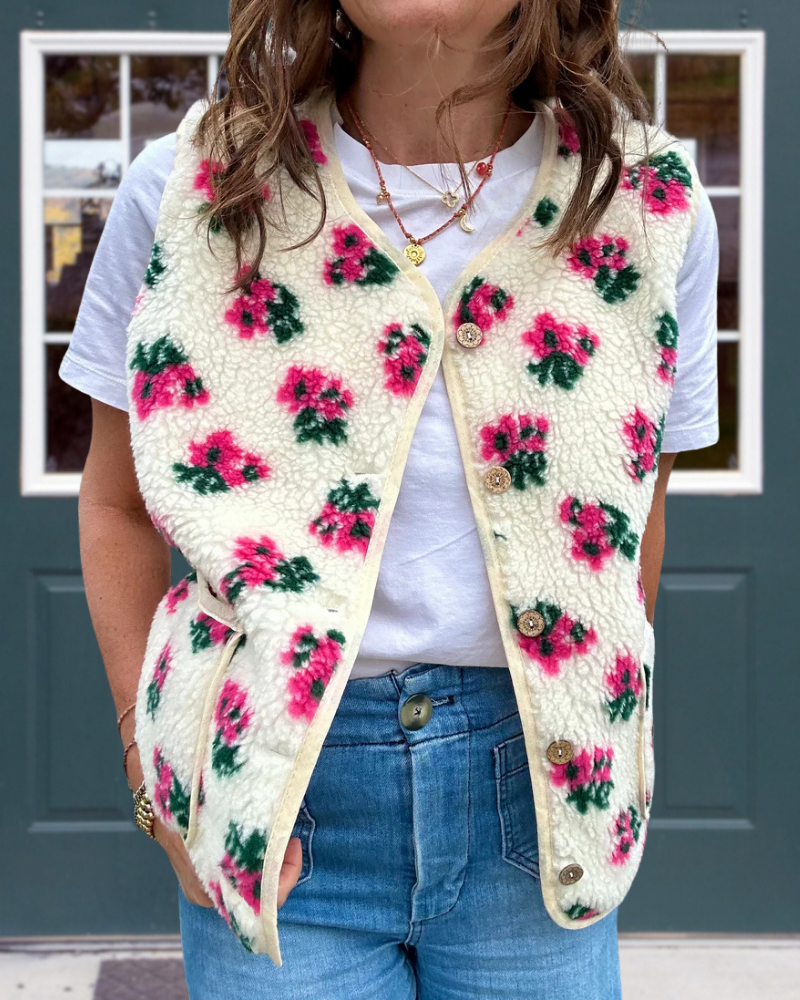Stylish Floral Plush Vest