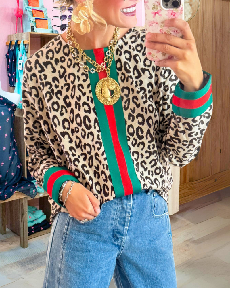 Chic Striped Leopard Top
