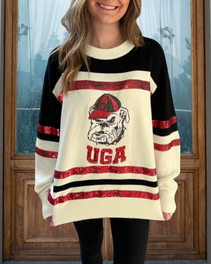 UGA Bulldog Sequin Stripe Sweater