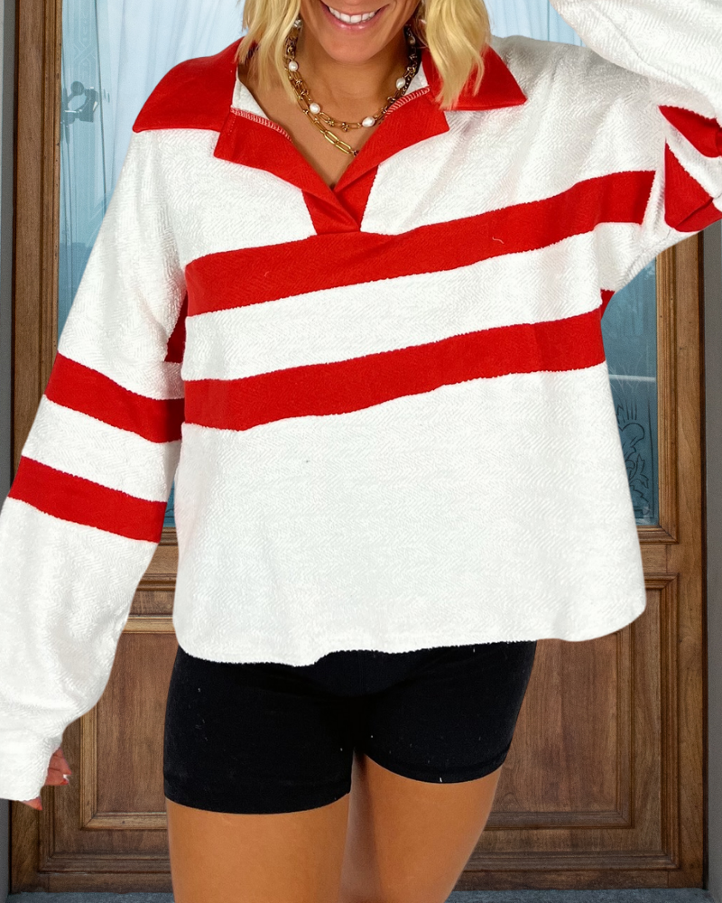 Contrast Striped Polo Sweater