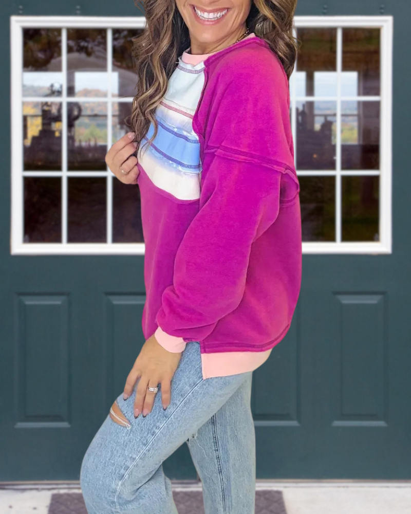 Fashionable Colorblock Crewneck Pullover
