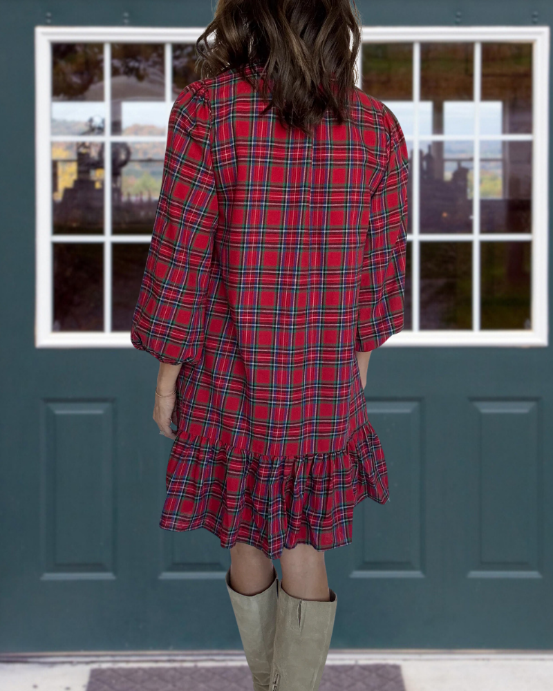 Ruffled V-Neck Half-Button Mini Dress