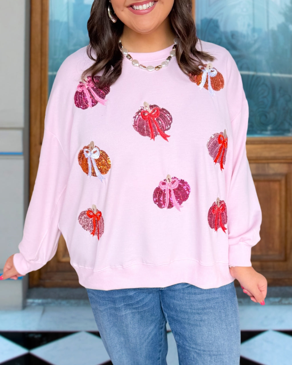 Bow Pumpkin Sequin Cute Pullover