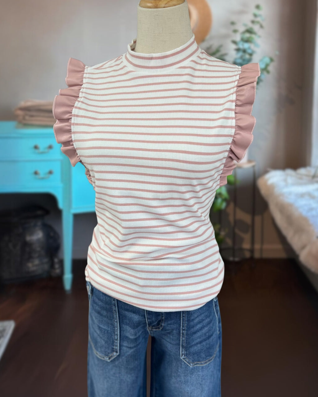 Striped Ruffled Sleeve Top