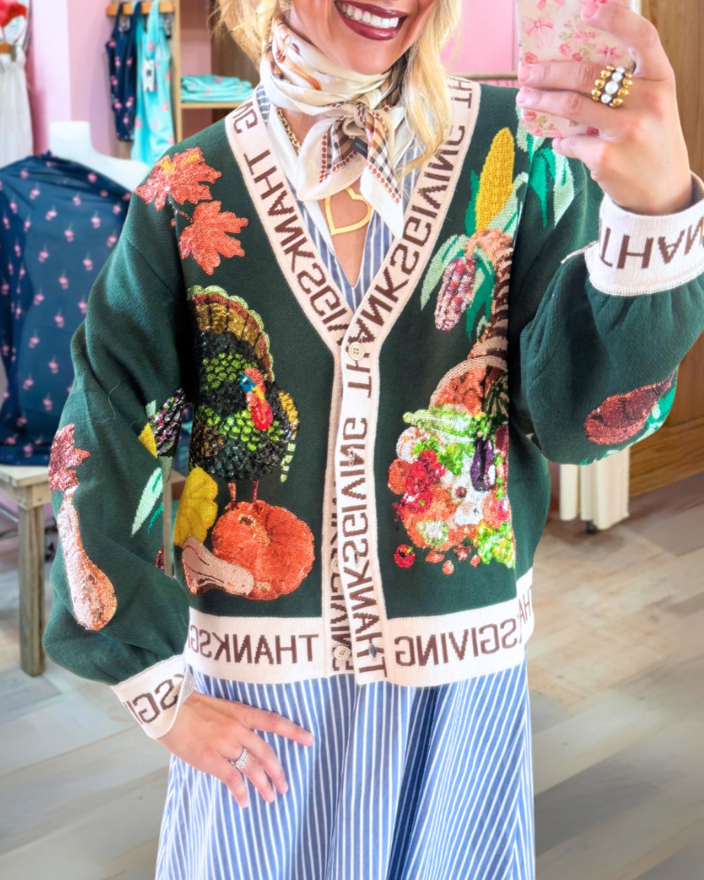 Trendy Thanksgiving Sequin Cardigan