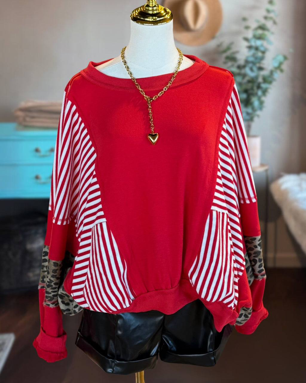 Stripe Leopard Mix Sweatshirt