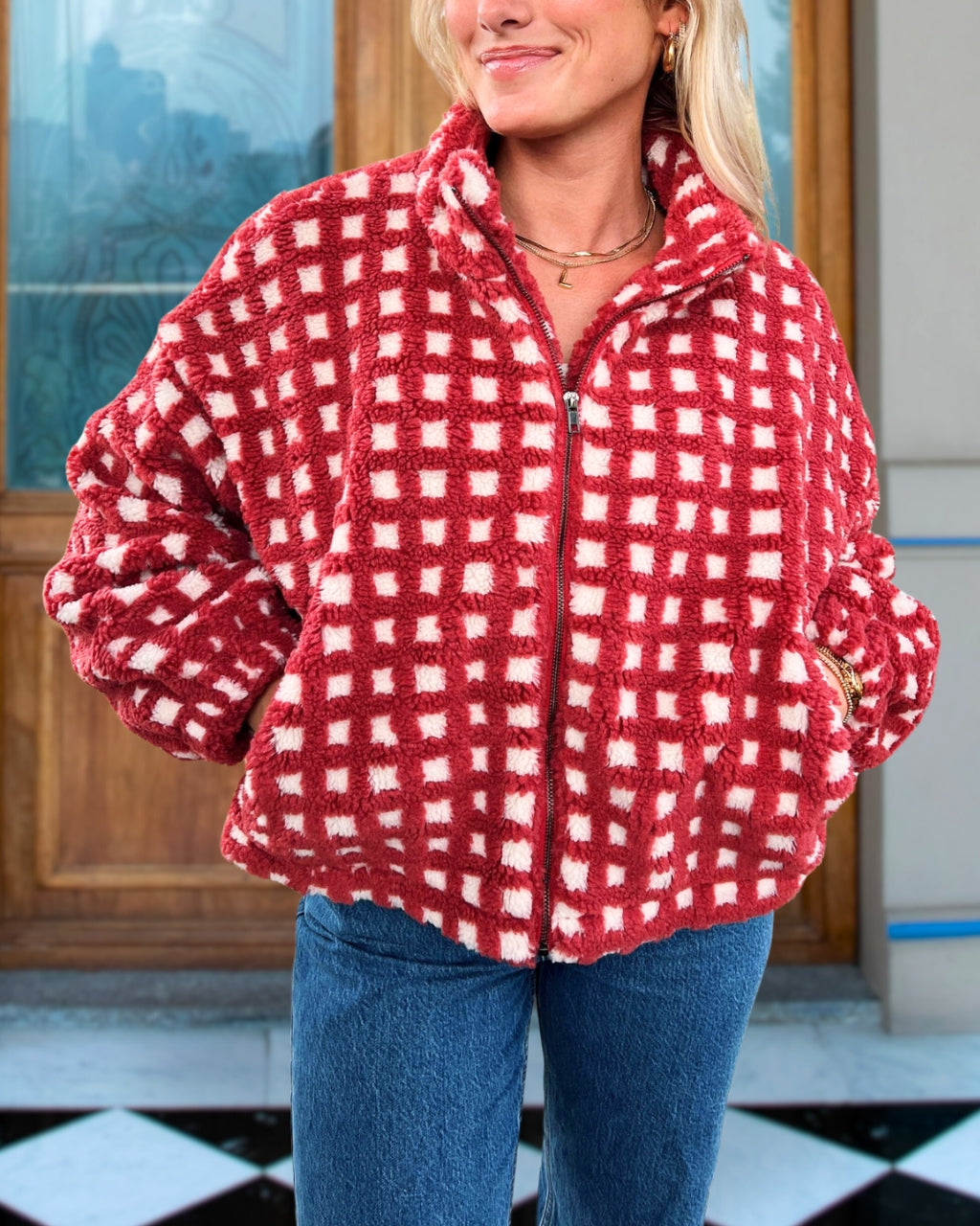 Chic Vintage Check Fleece Jacket