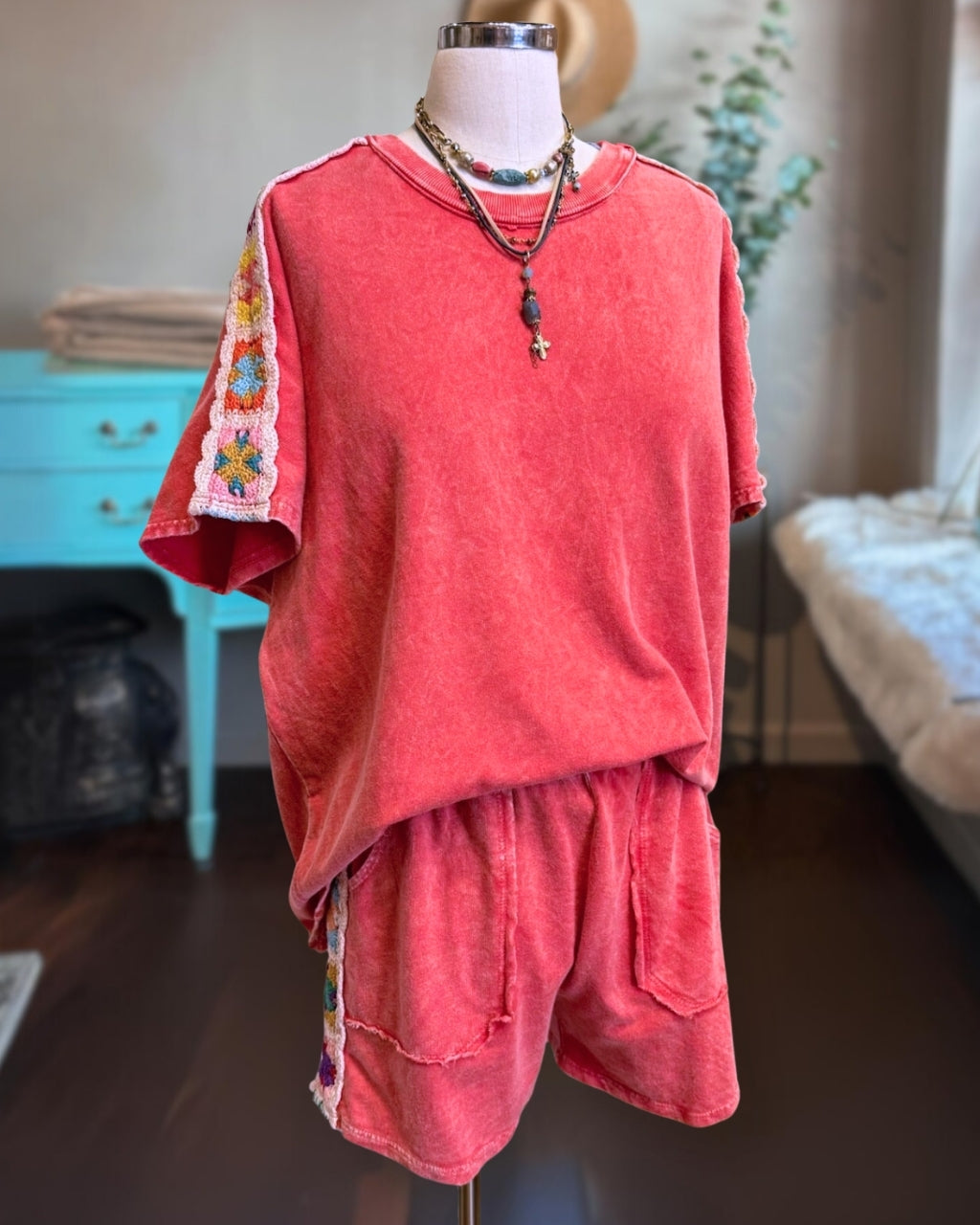 Crochet Trim Washed Set