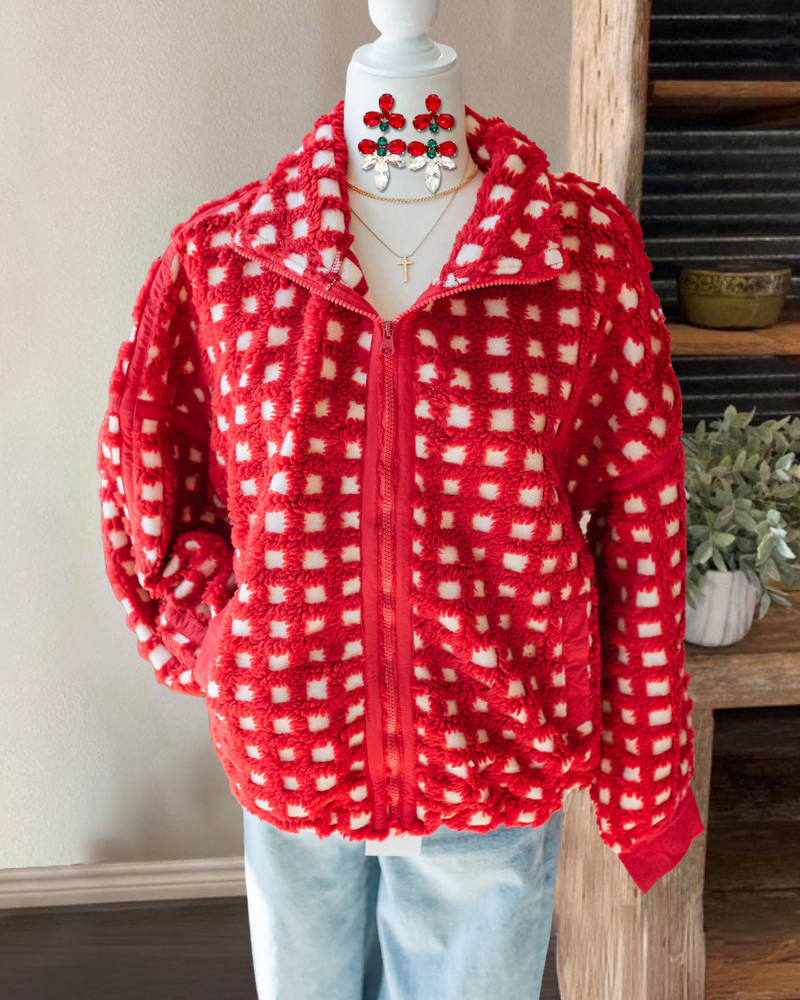 Chic Plaid Zipper Lapel Jacket