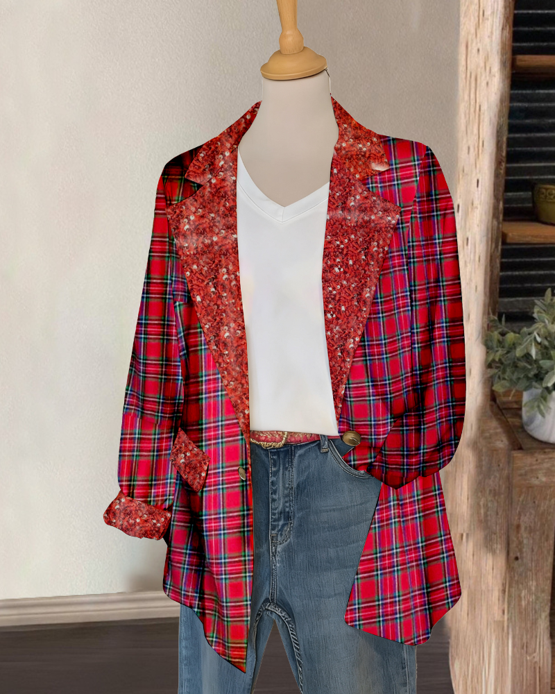 Plaid Sequined Suit Jacket