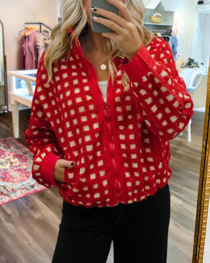 Chic Plaid Zipper Lapel Jacket