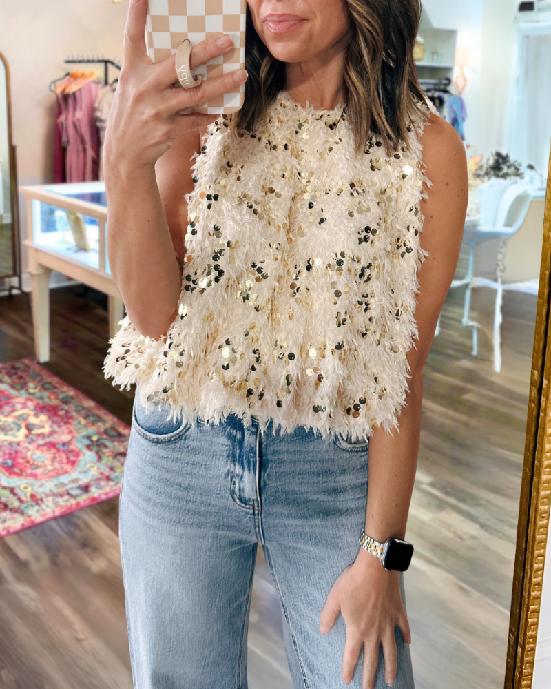 Sequined Crewneck Cropped Top