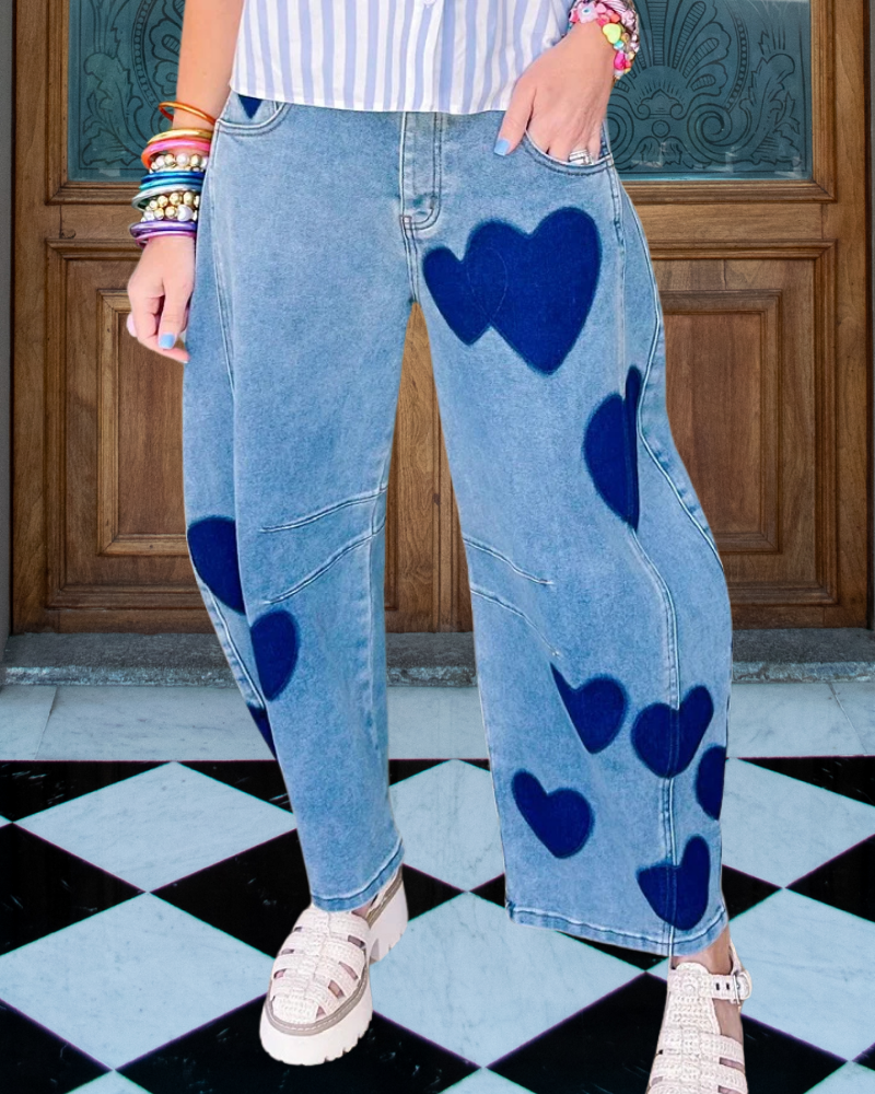 Playful Heart Pattern Jeans