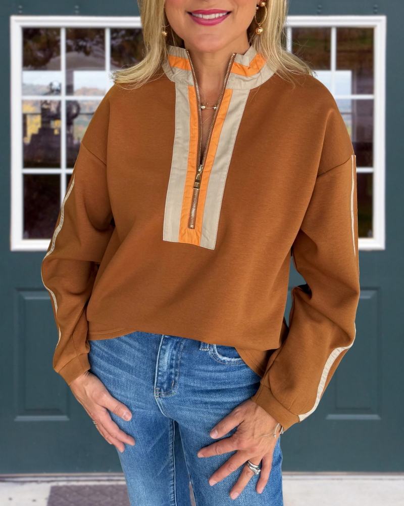 Casual Half-Zip Striped Sweatshirt