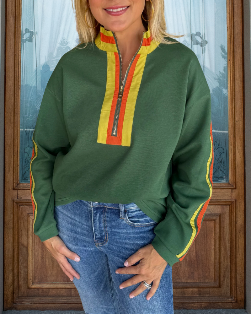 Colorblock Striped Half-Zip Sweatshirt