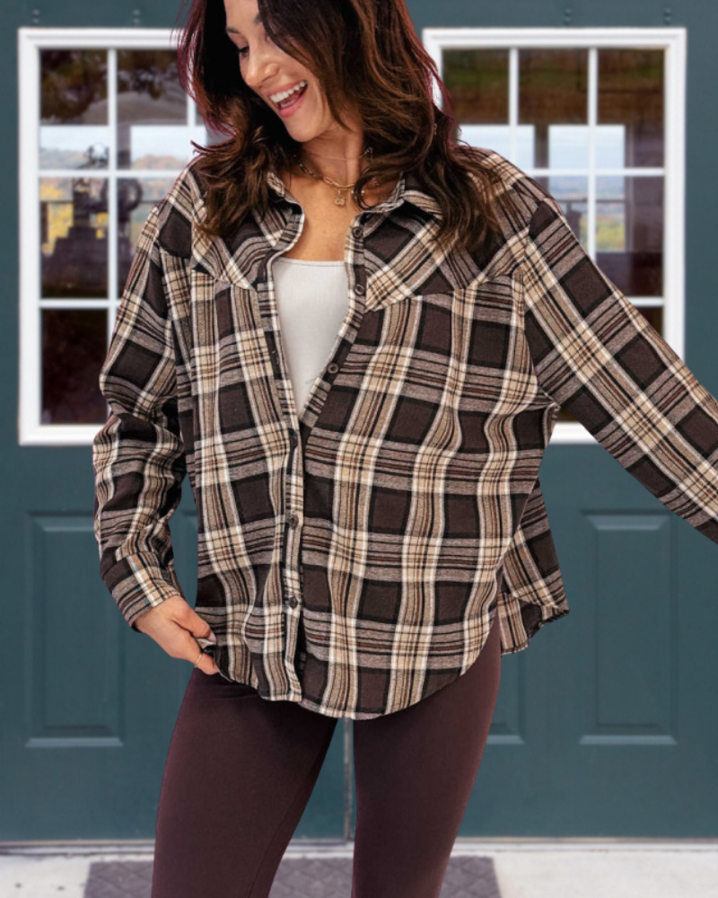 Trendy Plaid Stand Collar Shirt