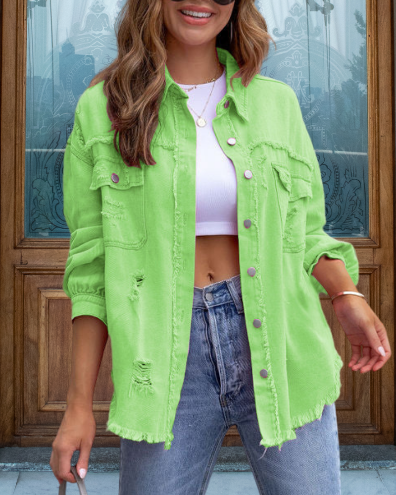 Trendy Ripped Raw Edge Jacket