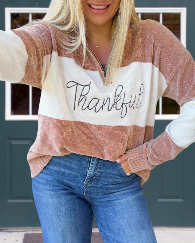 Thankful Striped Half-Zip Sweater